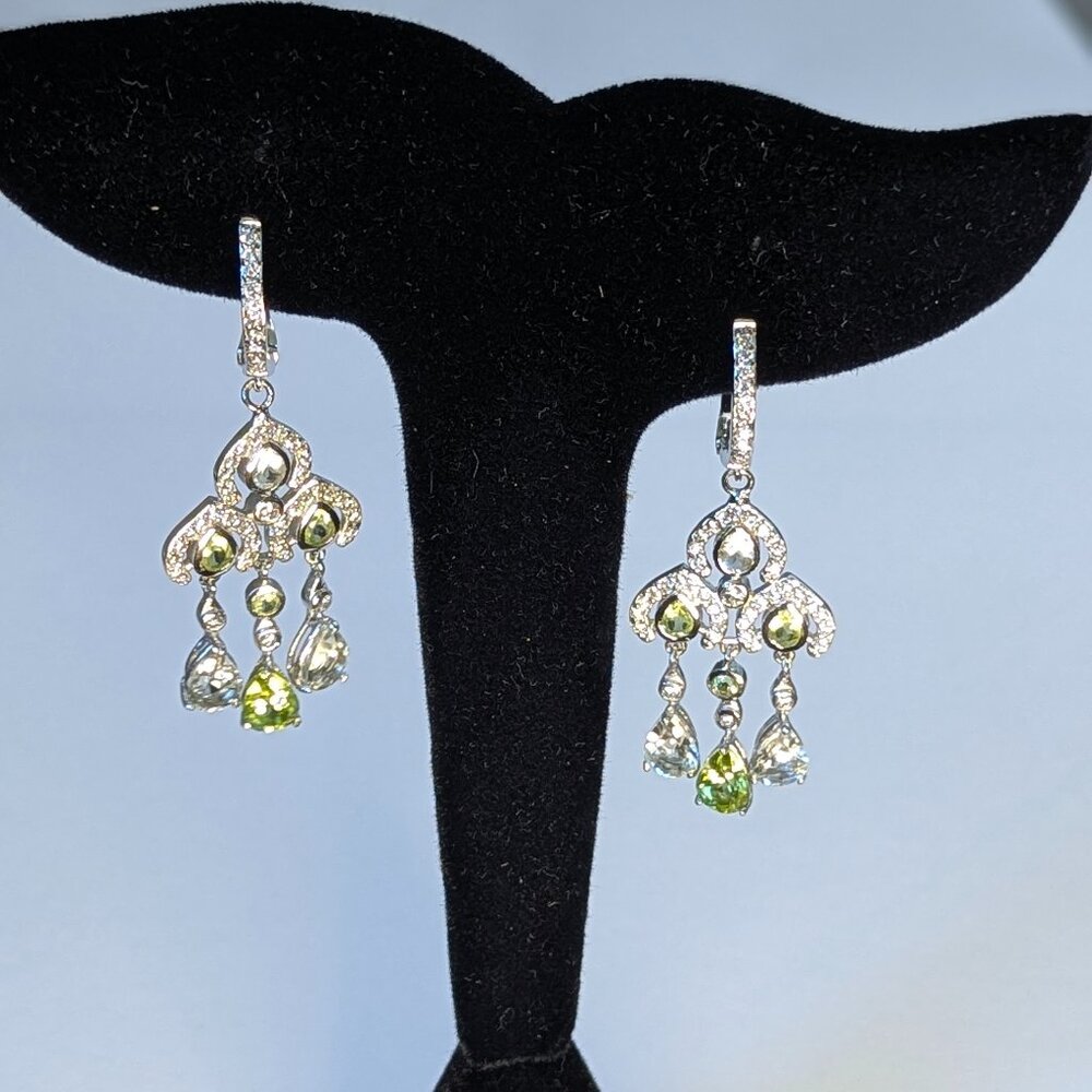 Earring Green Amethyst and Peridot with CZ accents 925